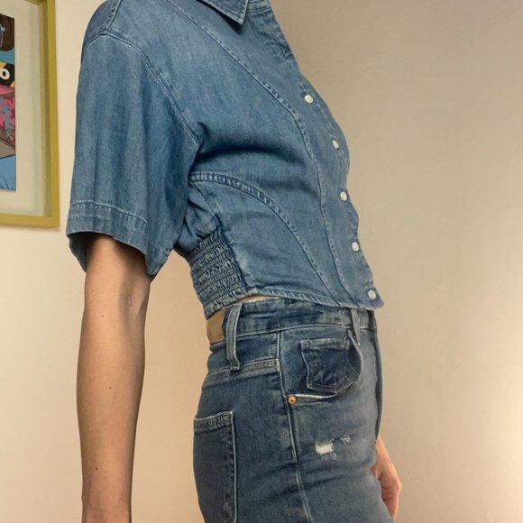 FRAME Corset Denim Blouse with Midi-Sleeve - Picture 14 of 15